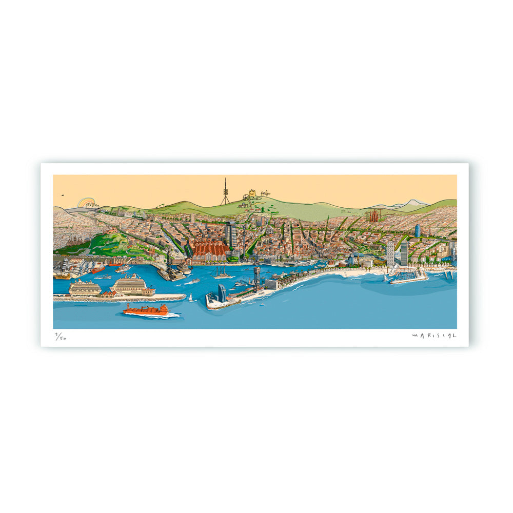 Panorámica Barcelona desde el Mar Impression Giclée 130x56
