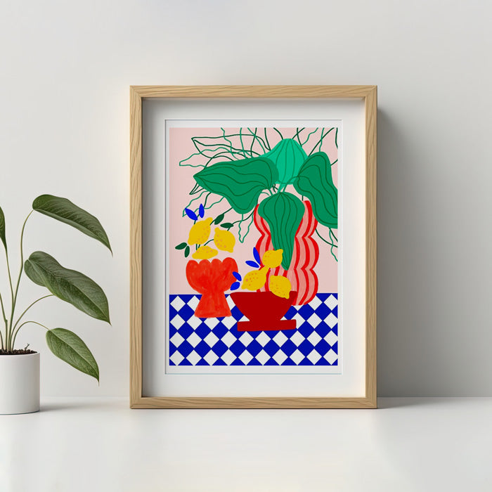 Blue Tiles & Lemons A4 Digital Print