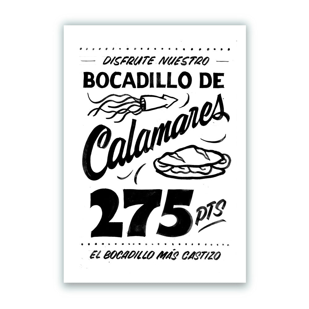 Calmars Snack BN Giclée Print