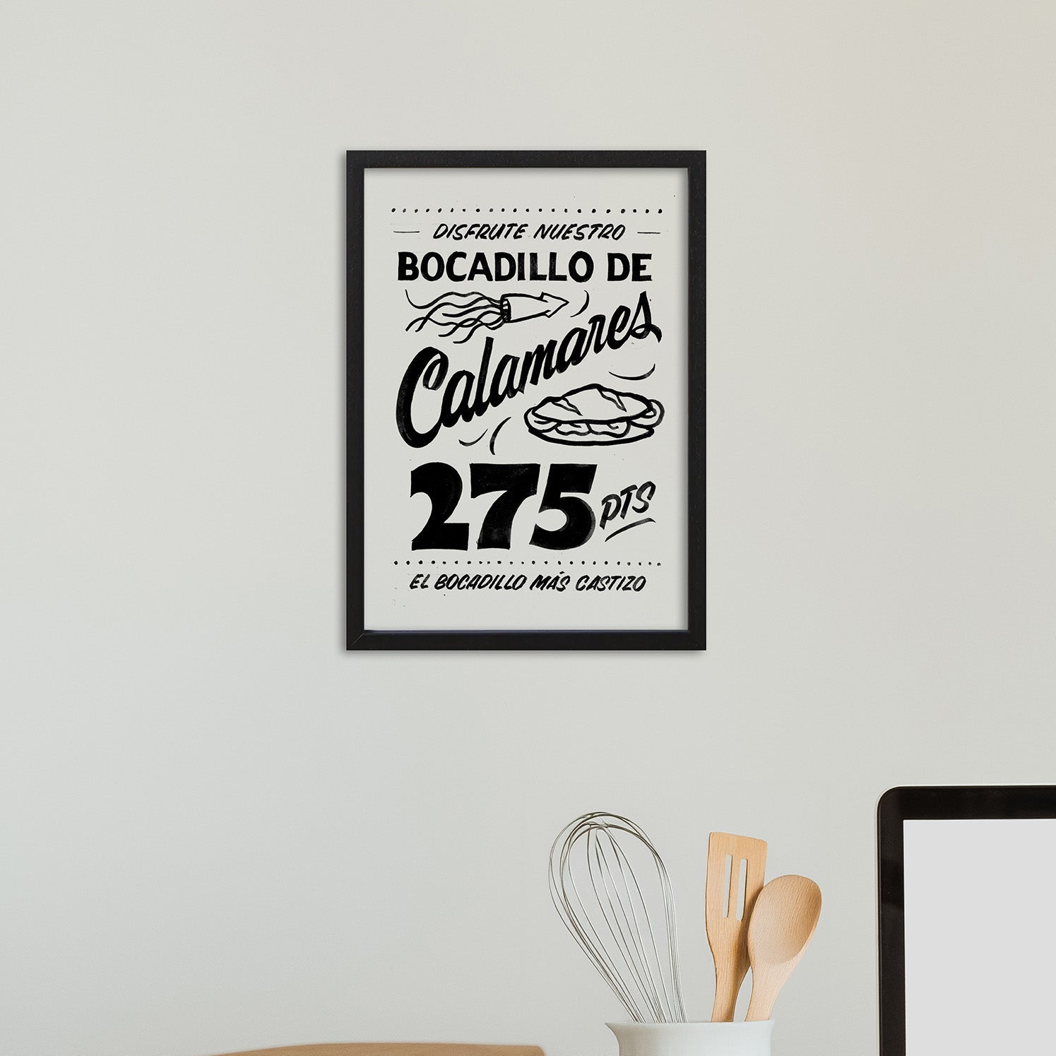 Bocadillo de Calamares BN Impresión Giclée