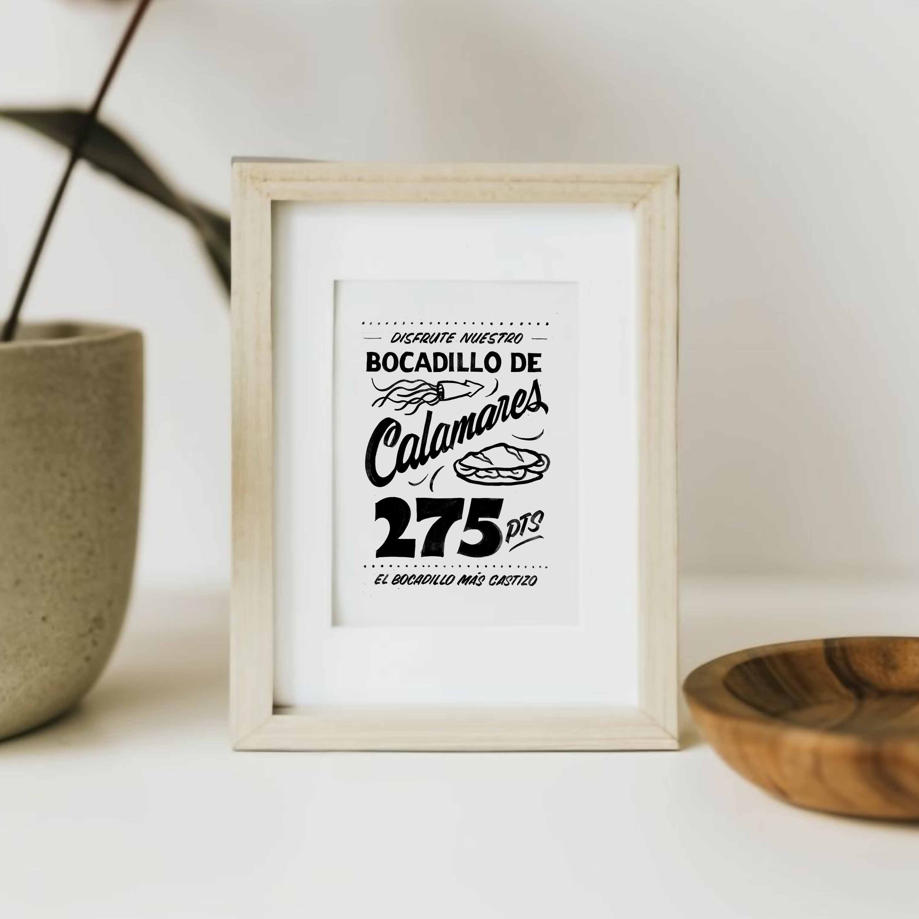 Bocadillo de Calamares BN Impresión Giclée