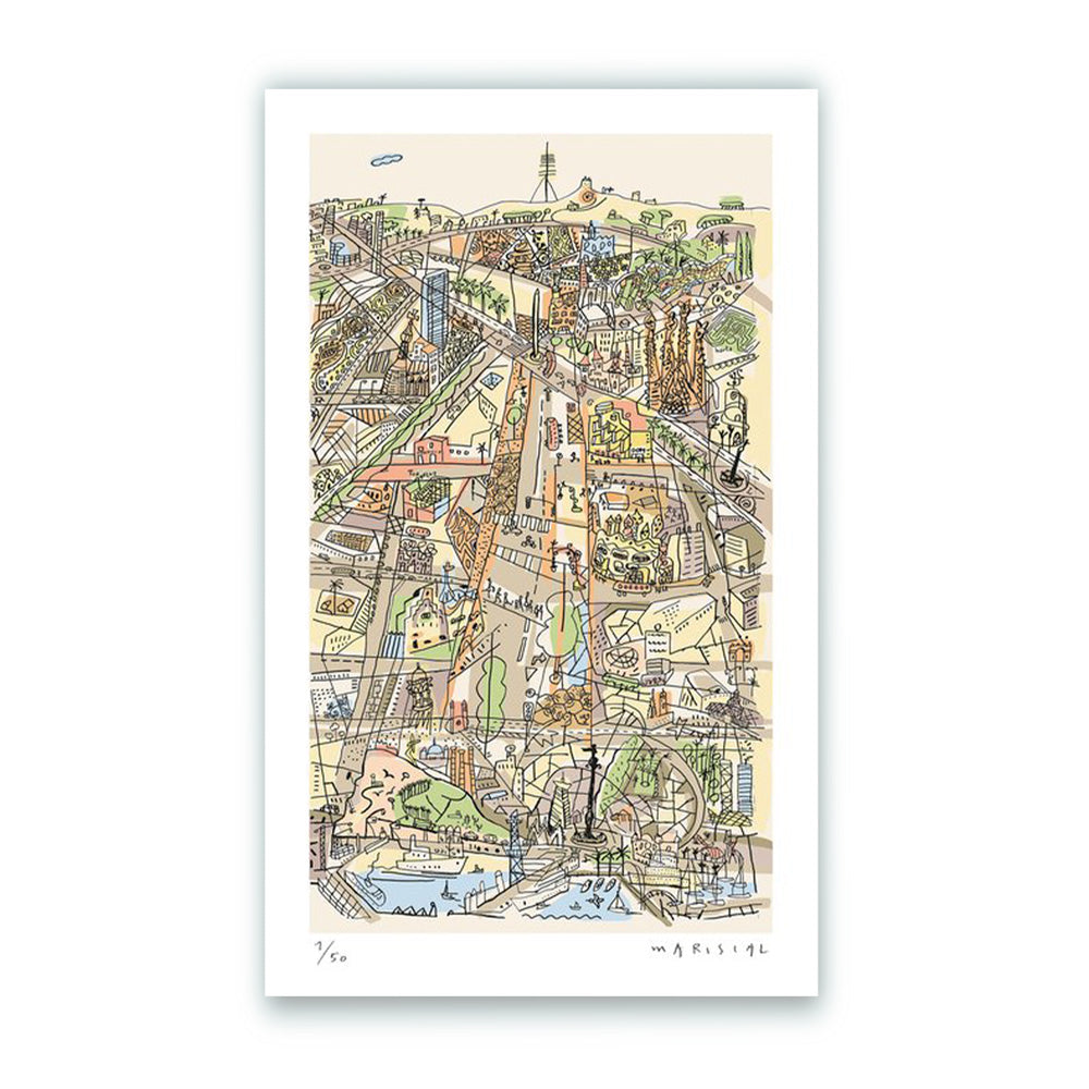 Vista Cubista de Barcelona Impresión Fine Art 61x100