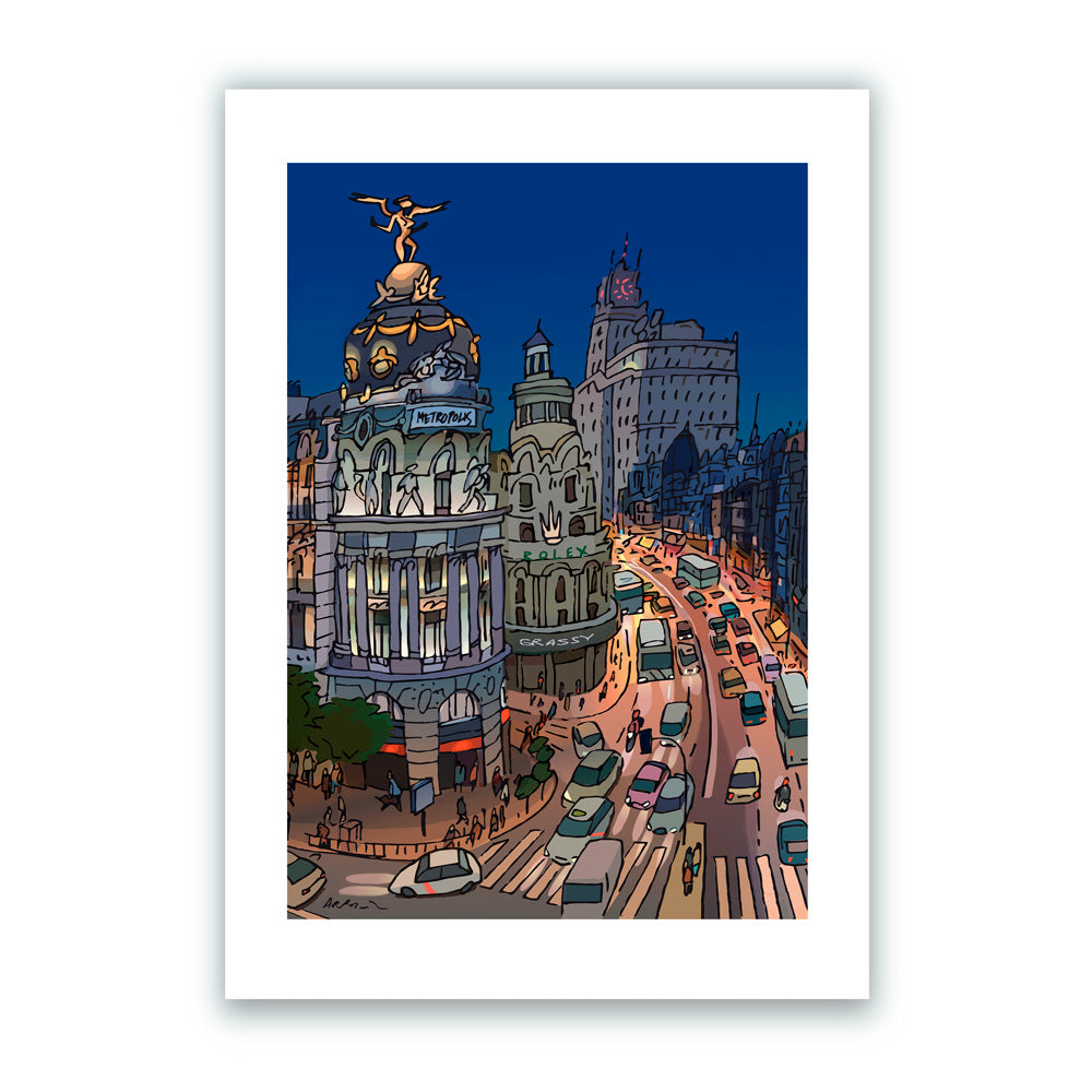 Edificio Metrópolis de Noche Impresión Giclée