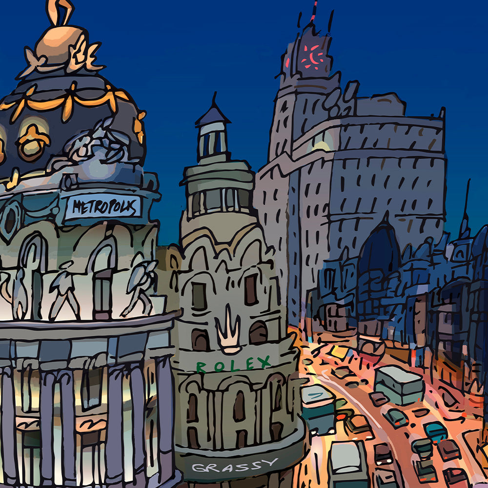 Edificio Metrópolis de Noche Impresión Giclée
