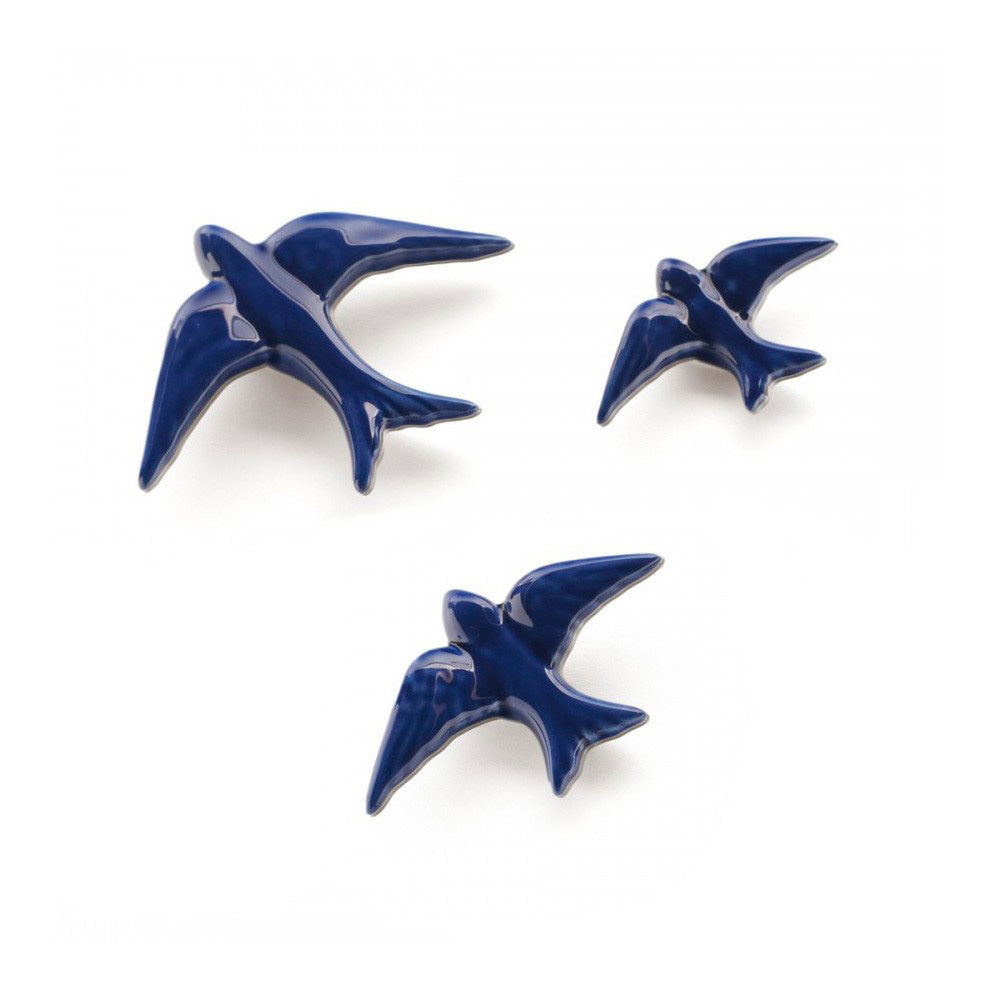 Ceramic Swallows Cobalt Blue (Set of 3)