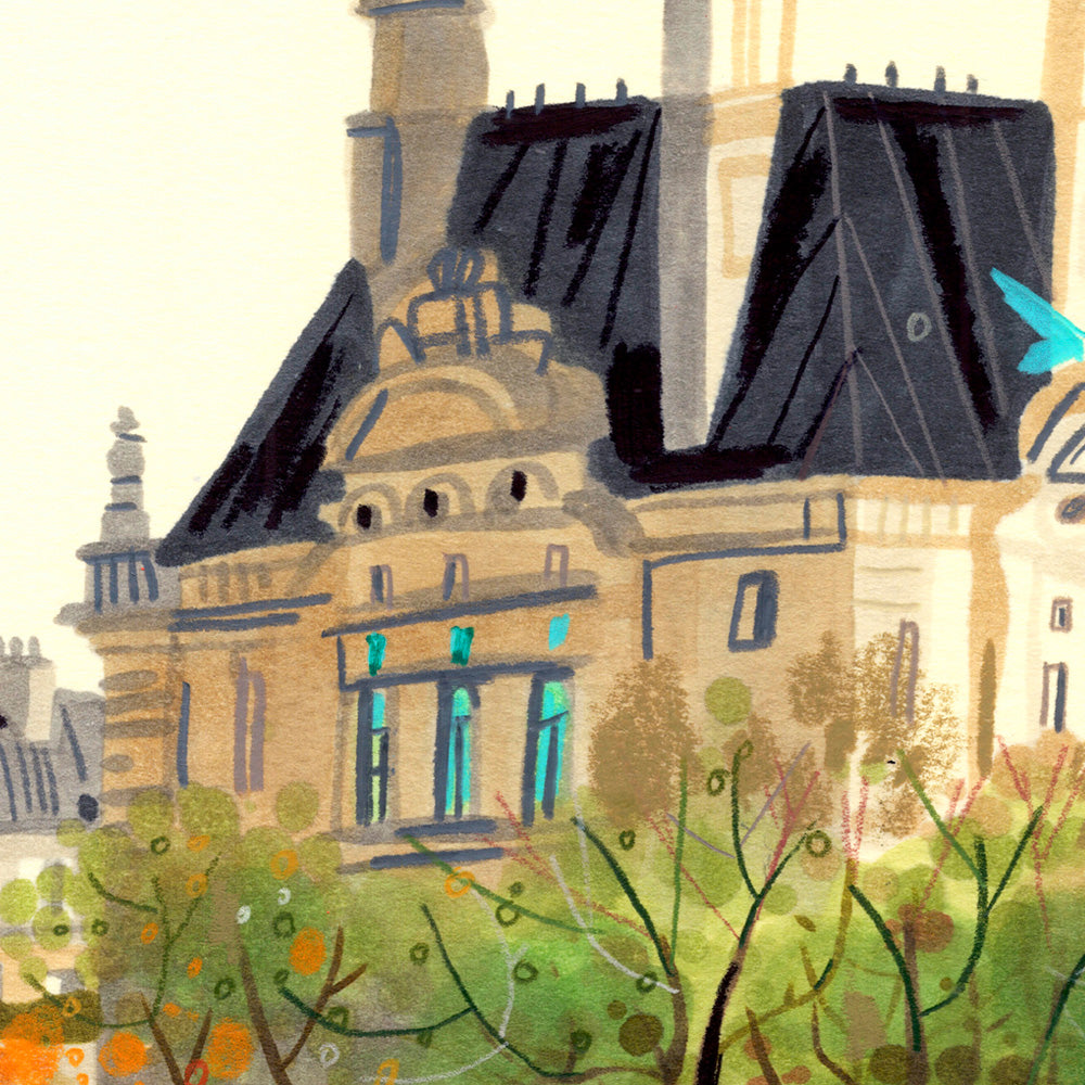 Jardín de las Tullerías y Edificio del Louvre Giclée Print