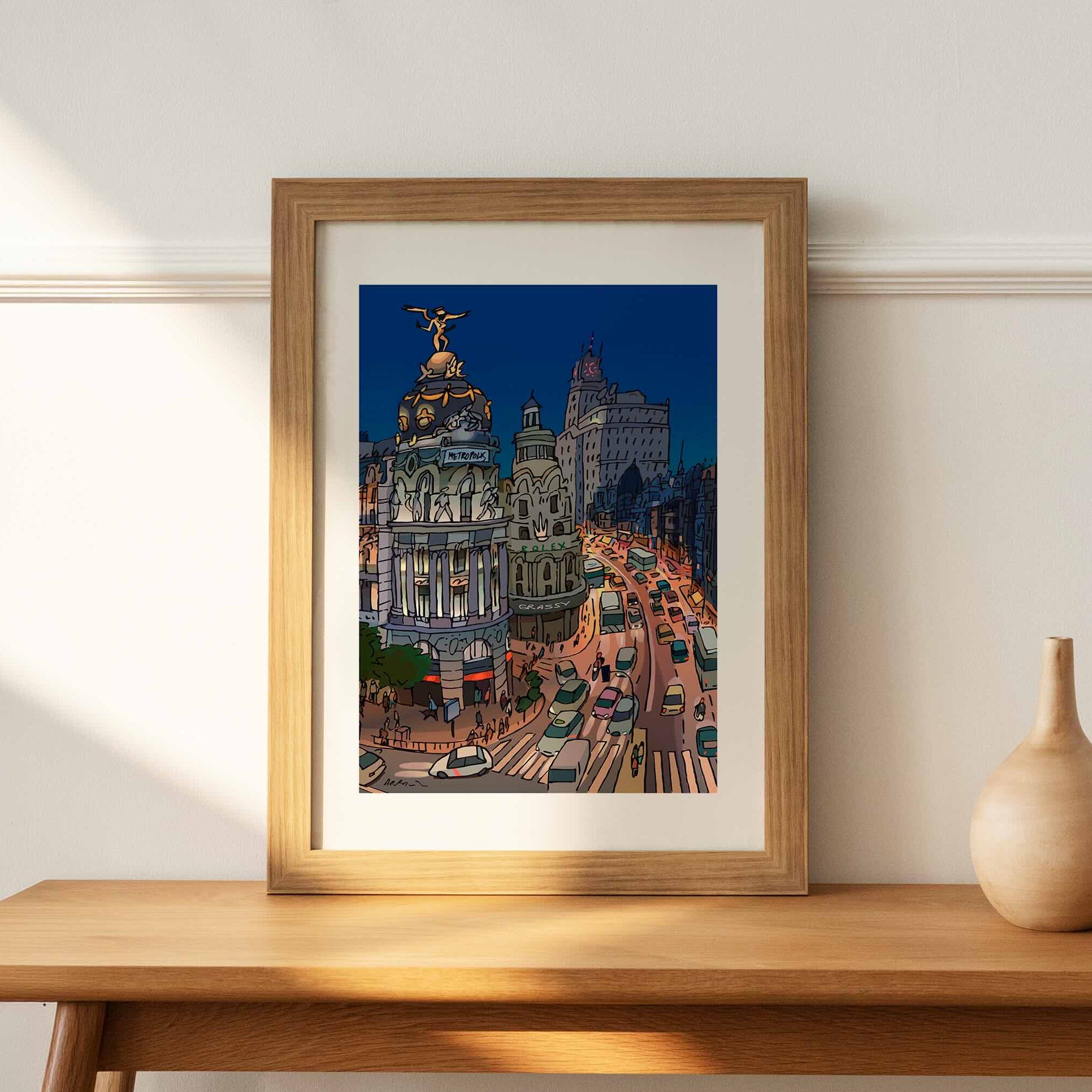 Edificio Metrópolis de Noche Impresión Giclée