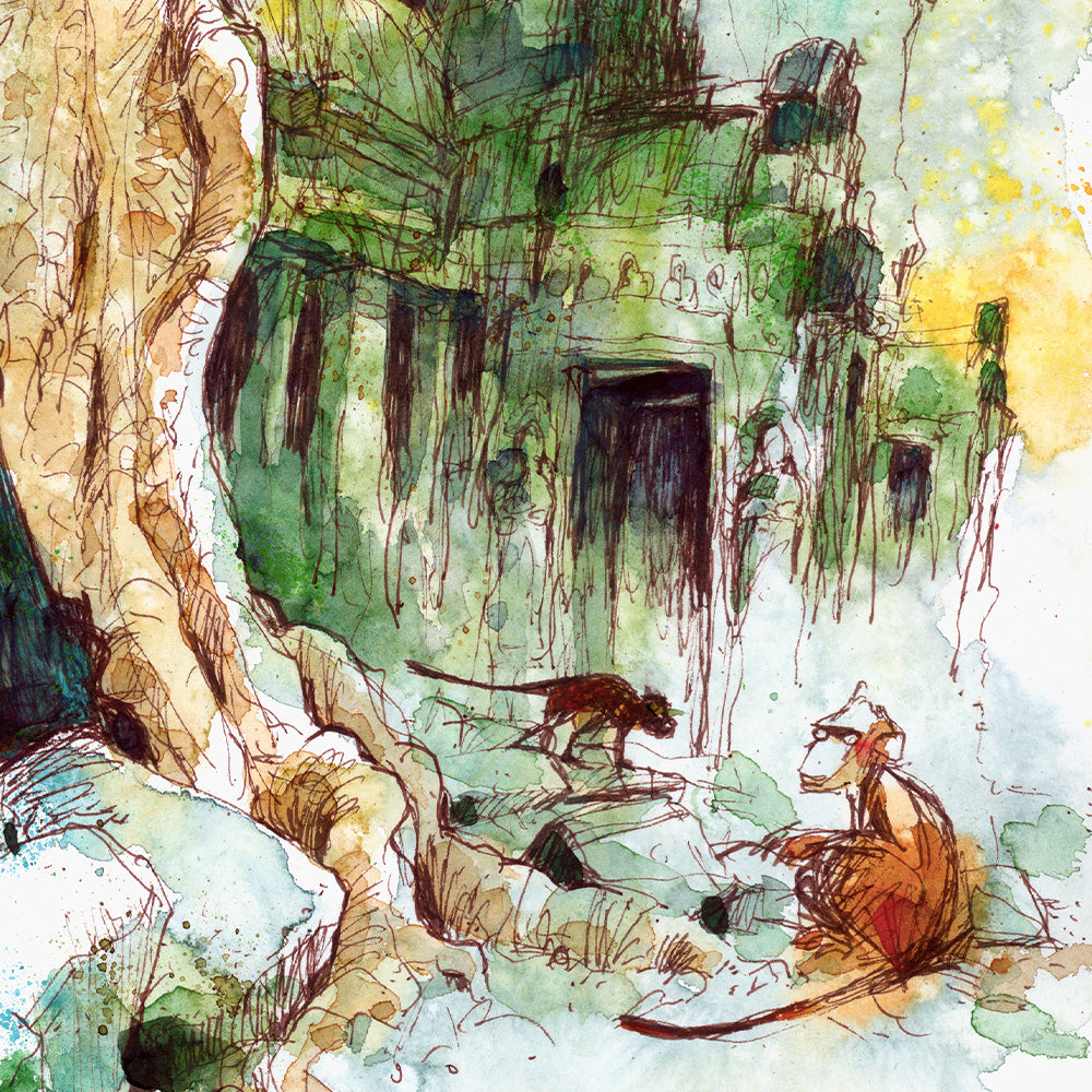 Monkeys Ta Prohm Angkor Cambodia Impresión Giclée