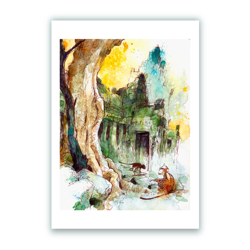 Monkeys Ta Prohm Angkor Cambodia Impresión Giclée
