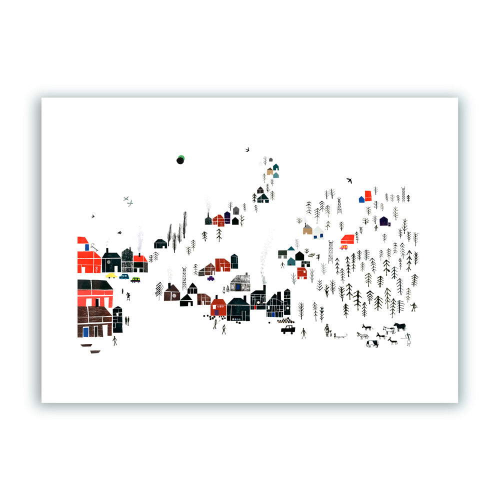 Pueblo en el bosque Impression Giclée