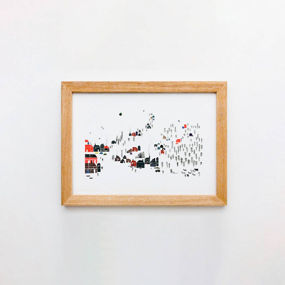 Pueblo en el bosque Impression Giclée