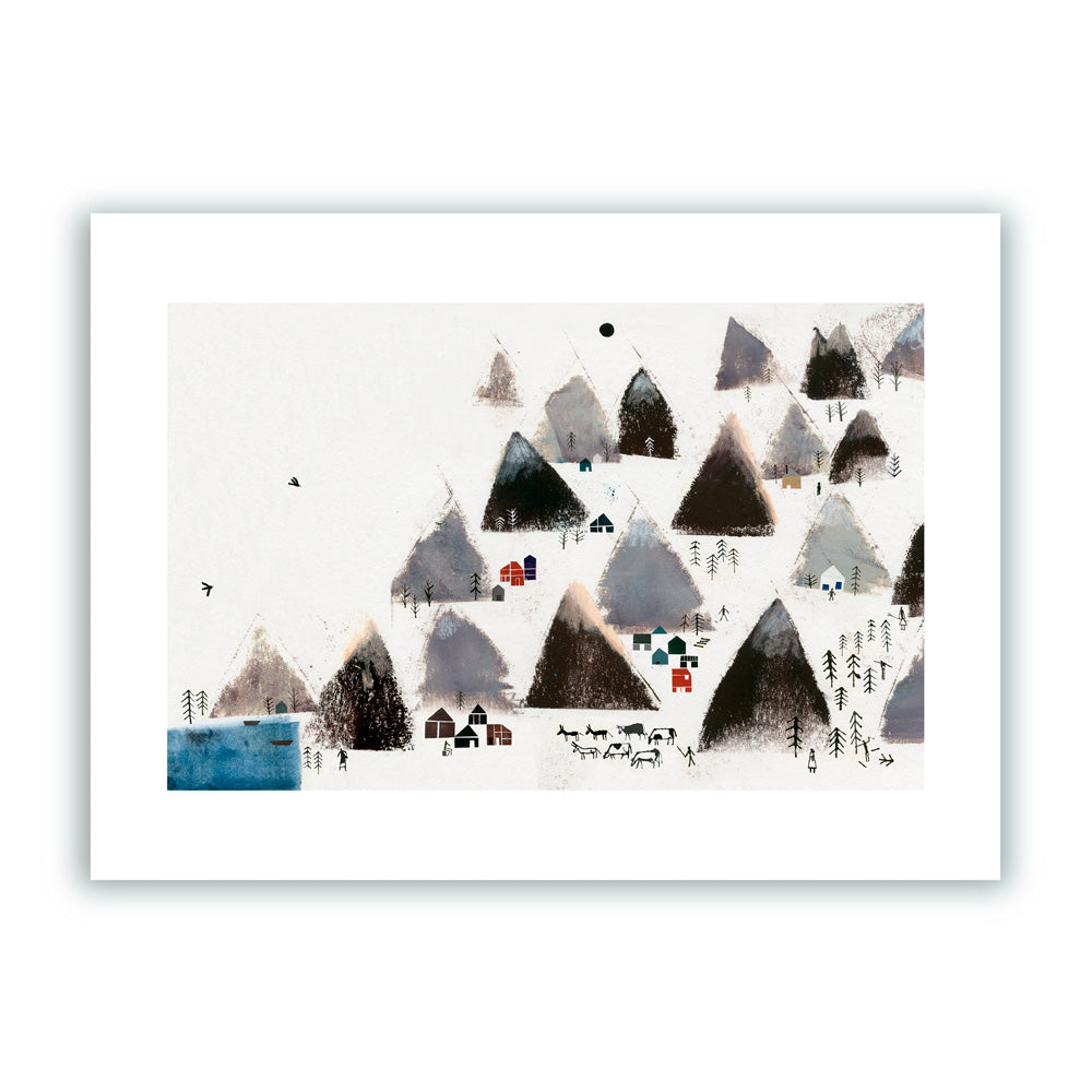 Pueblo entre montañas Impression Giclée A4