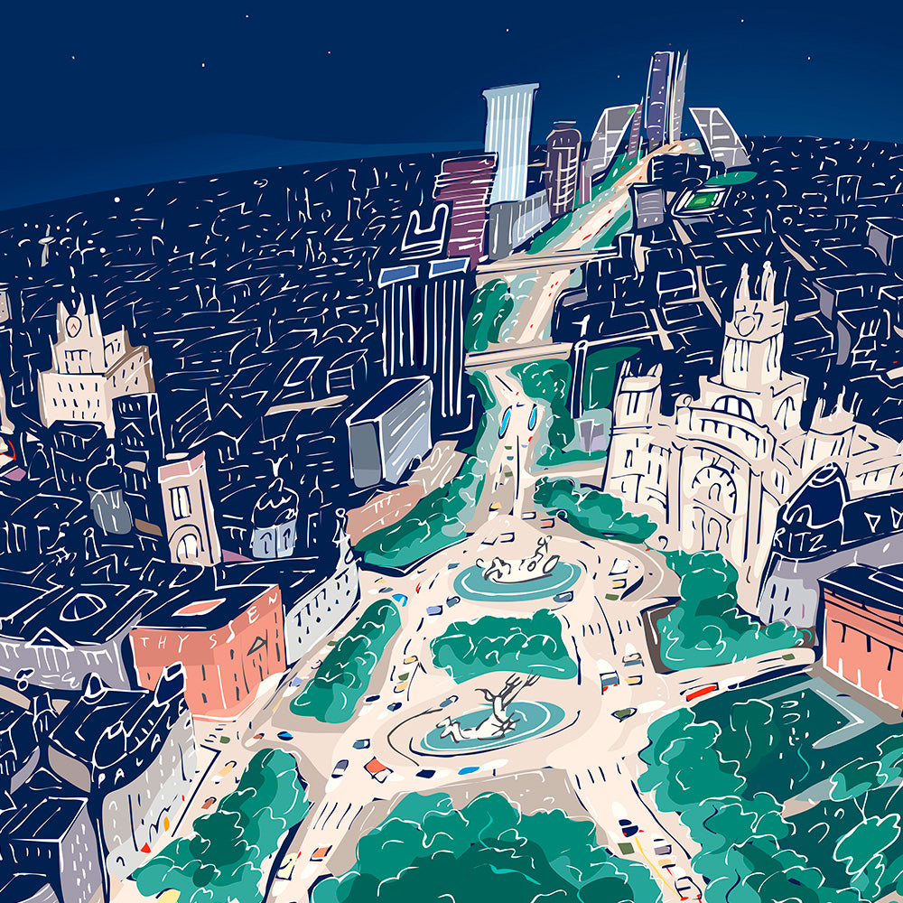 Paseo del Prado de Nuit Impression Giclée