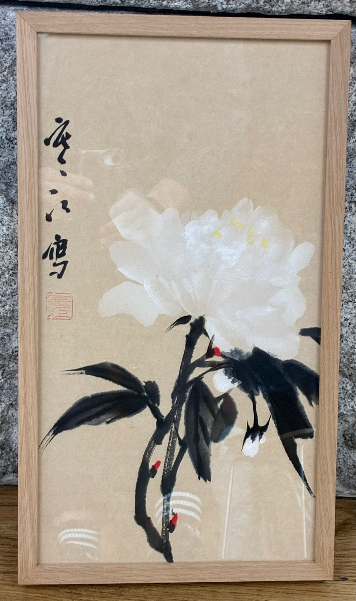 Nieve sobre el río frío - Peonía blanca