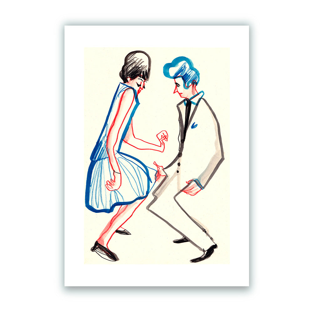 Blue Mod Dancing Giclée Print