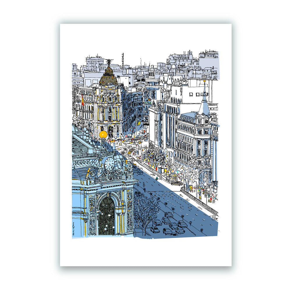 Banco de España - Gran Via Giclée Print A5