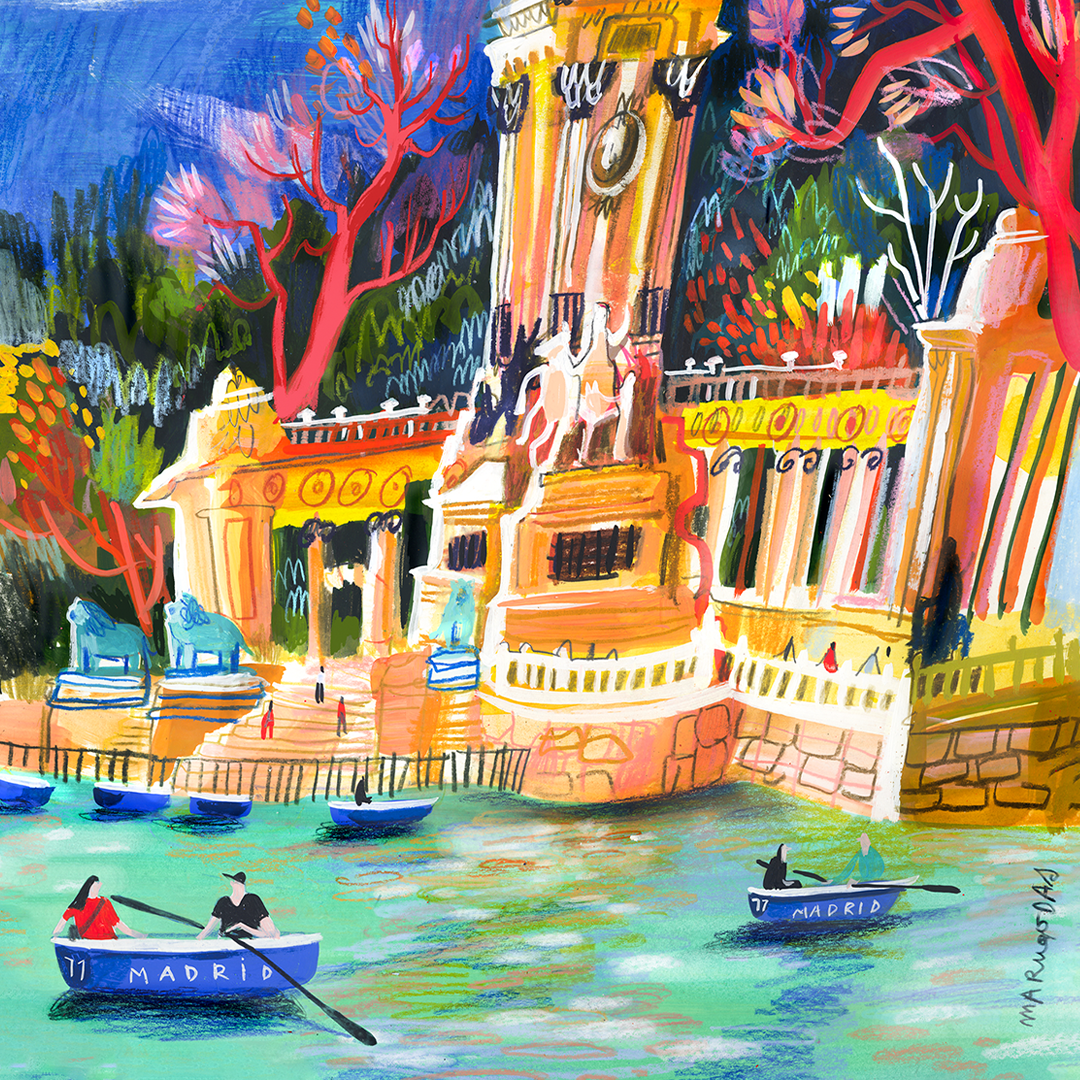 Barcas en el estanque del retiro Impression Giclée