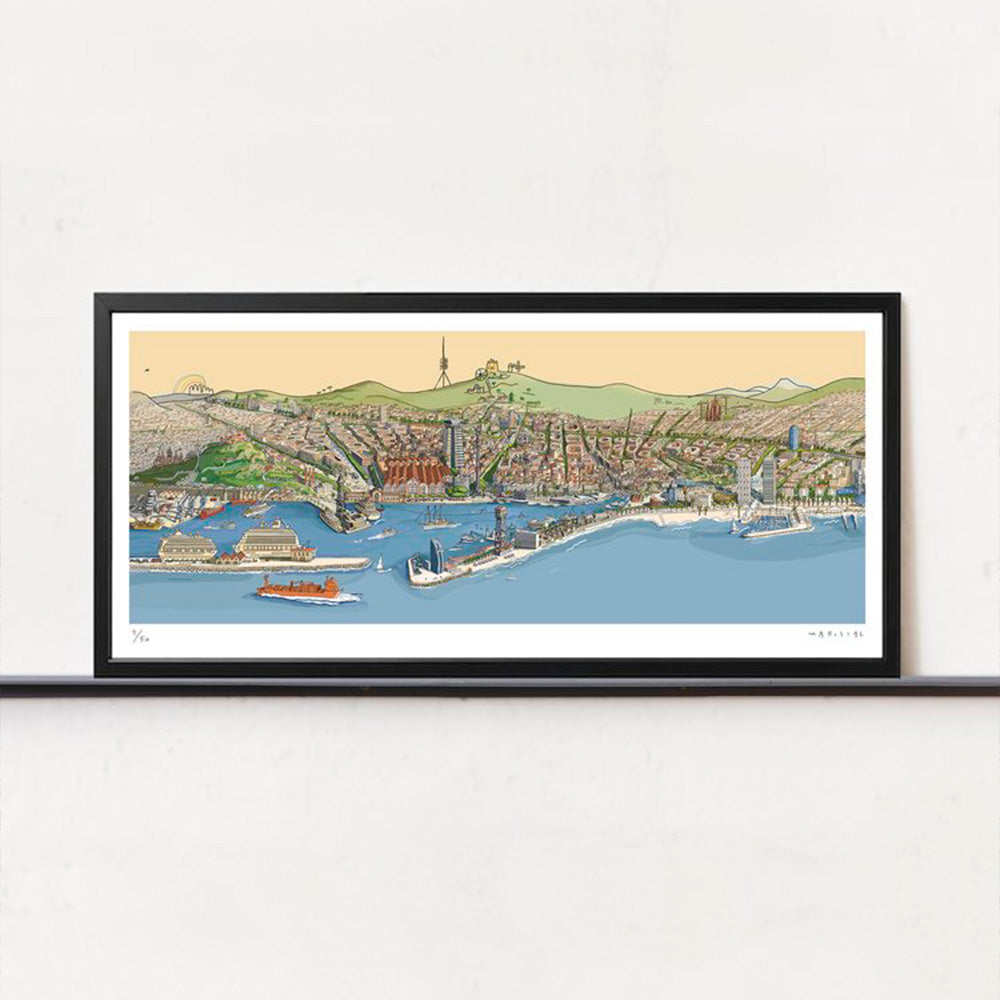 Panoramic Barcelona from the Sea Fine Art Print 130x56