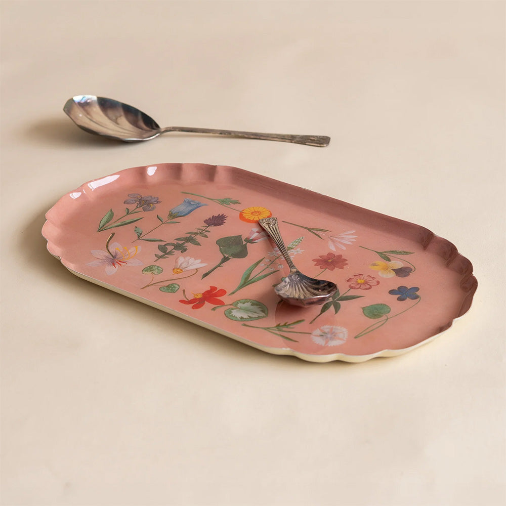 Scallop Edge Enamel Tray - Festival of Flowers