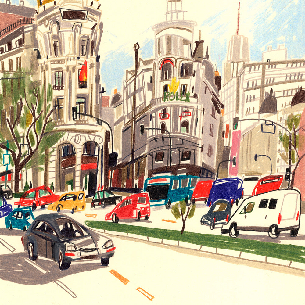 Traversée des rues Alcalá et Gran Vía Giclée Print A5