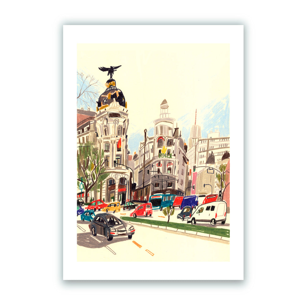 Traversée des rues Alcalá et Gran Vía Giclée Print A3