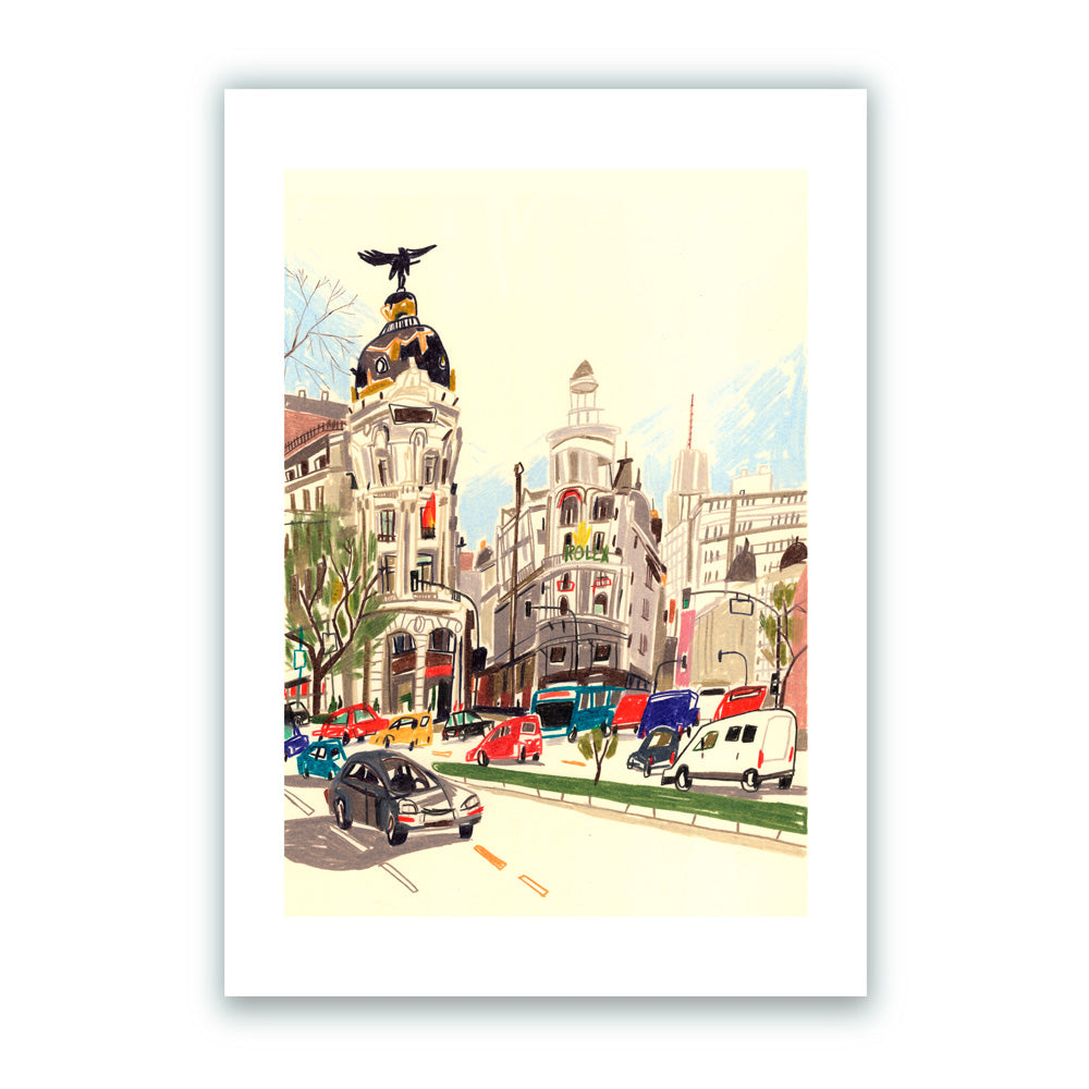 Cruce de las Calles Alcalá y Gran Vía Impresión Giclée A4