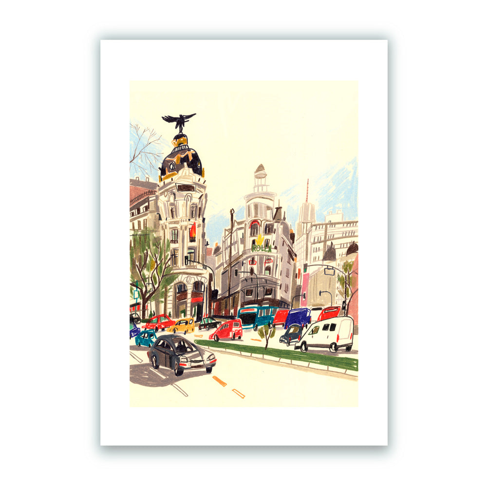 Traversée des rues Alcalá et Gran Vía Giclée Print A5