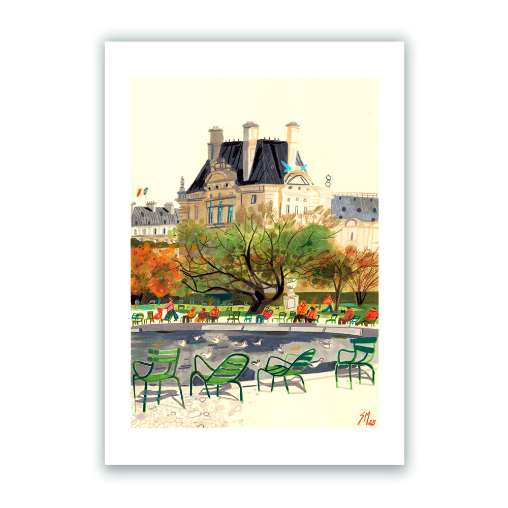 Jardín de las Tullerías y Edificio del Louvre Giclée Print