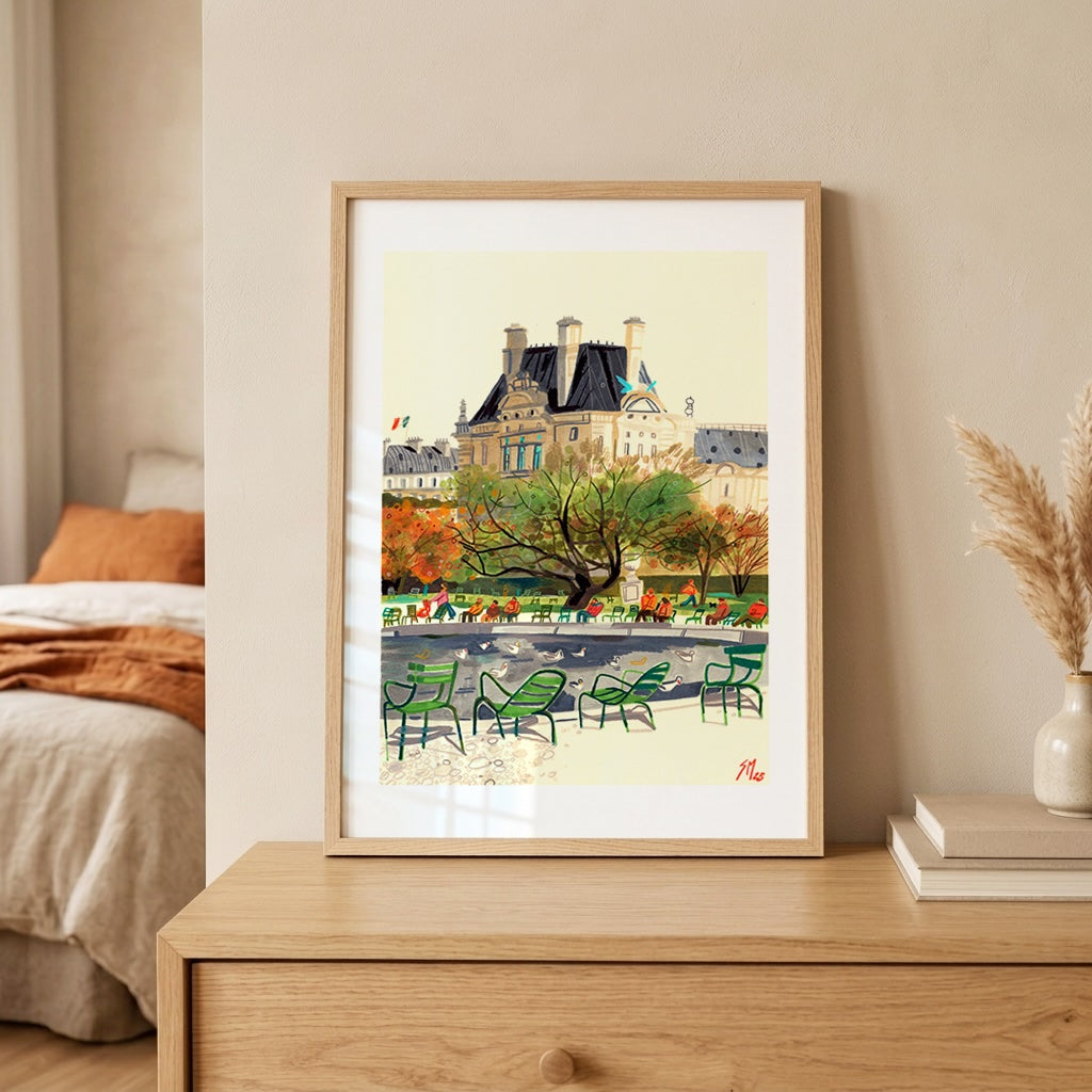 Jardín de las Tullerías y Edificio del Louvre Giclée Print