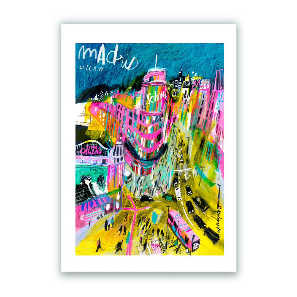Madrid Callao Night Letters Giclée Print A2
