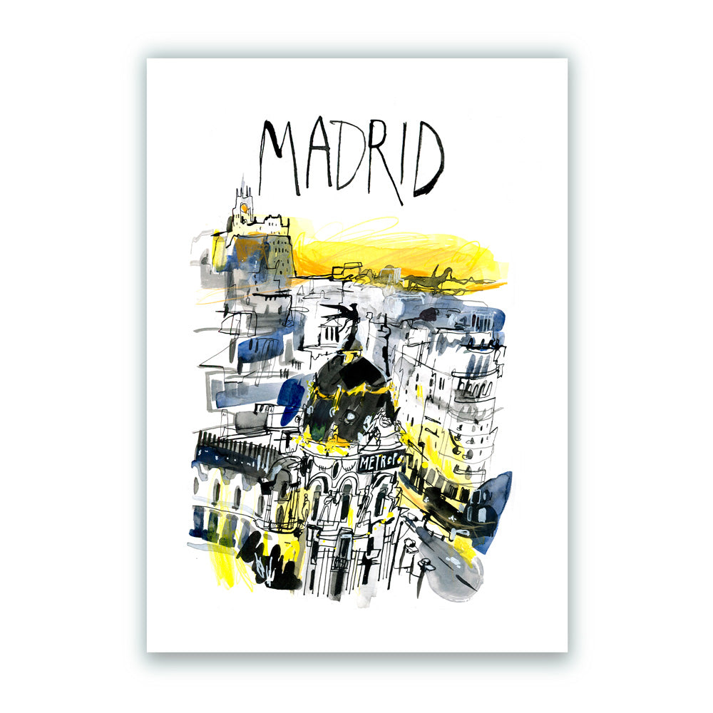 Madrid Gran Vía Atardecer Letras Impression Giclée A3