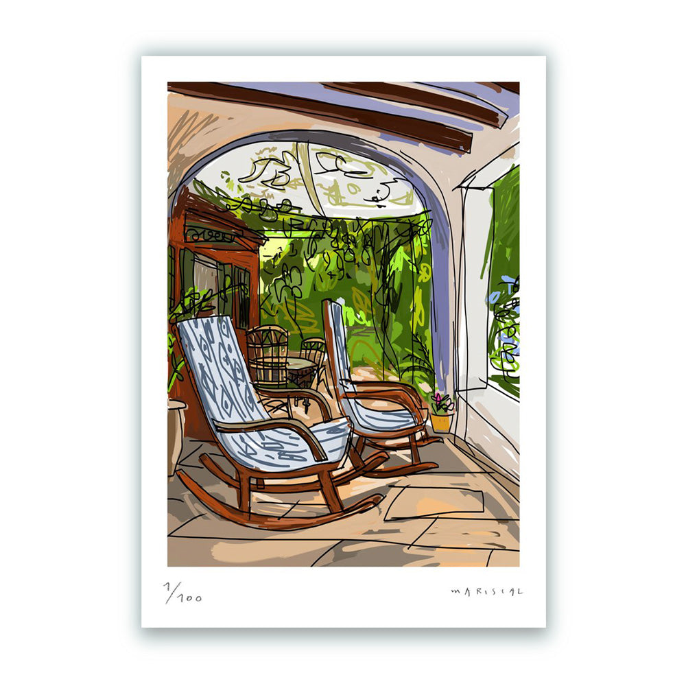 Rocking chairs in Dénia Fine Art Print 50x70