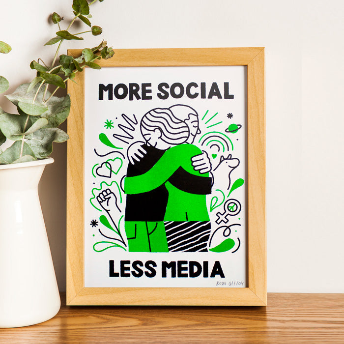 More Social Less Media Green Risograph Print A4