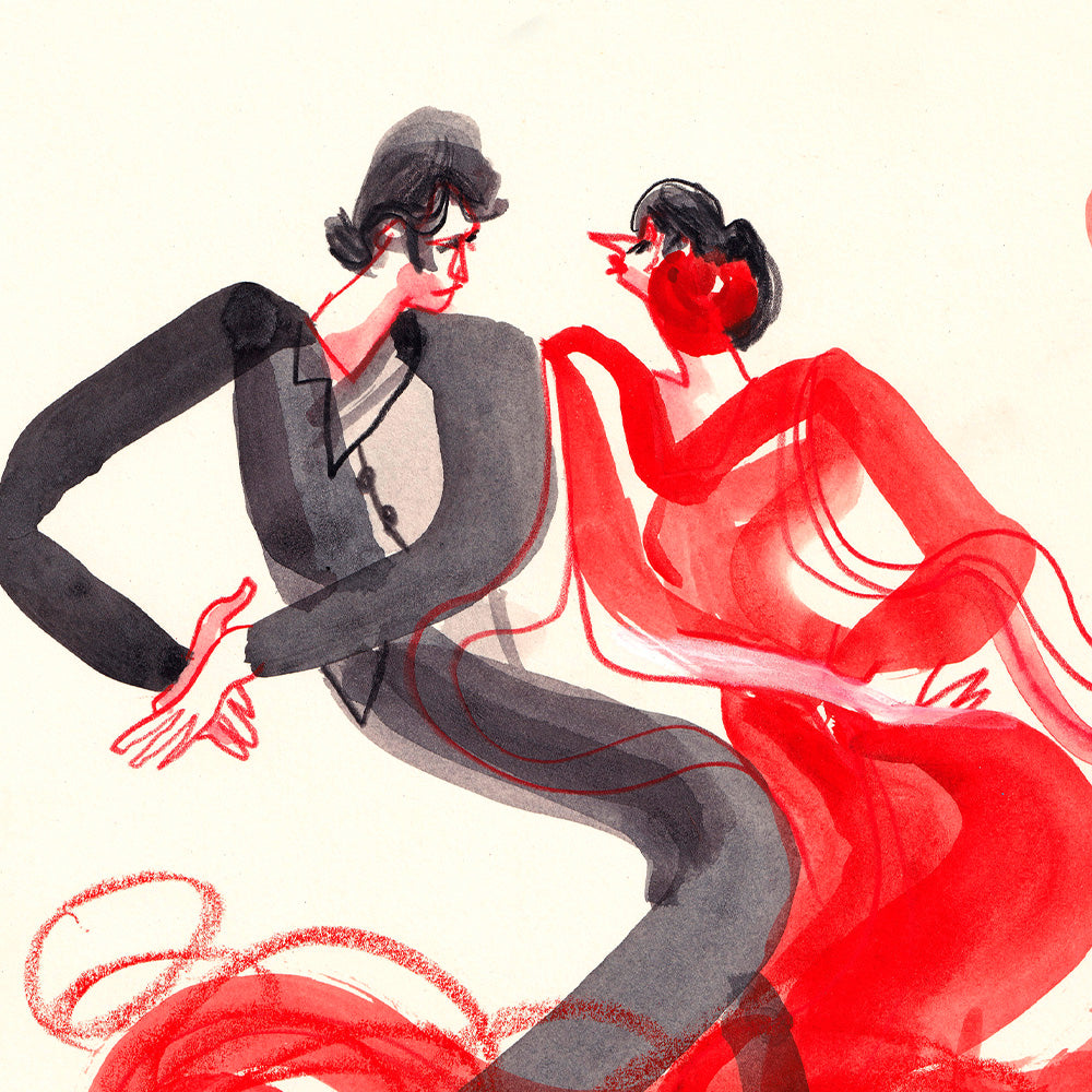 Spanish Flamenco - Red Couple Giclée Print A5