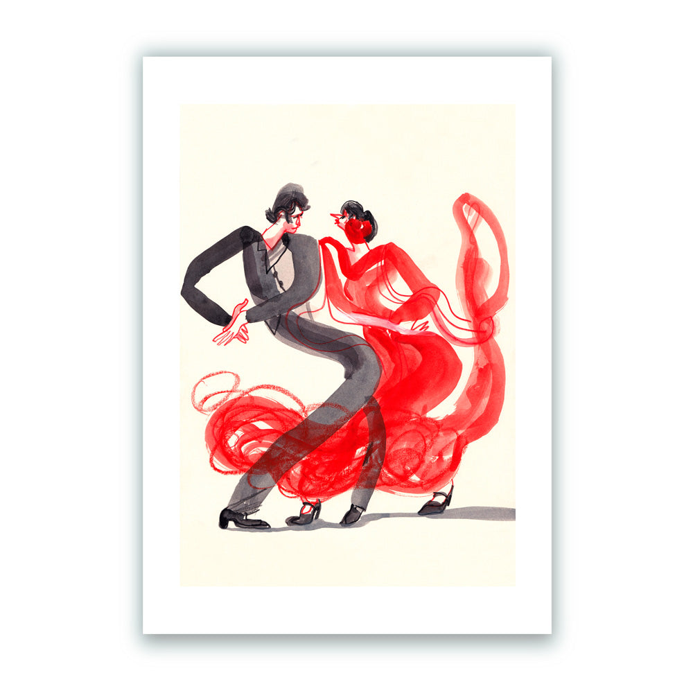 Spanish Flamenco - Red Couple Giclée Print A4