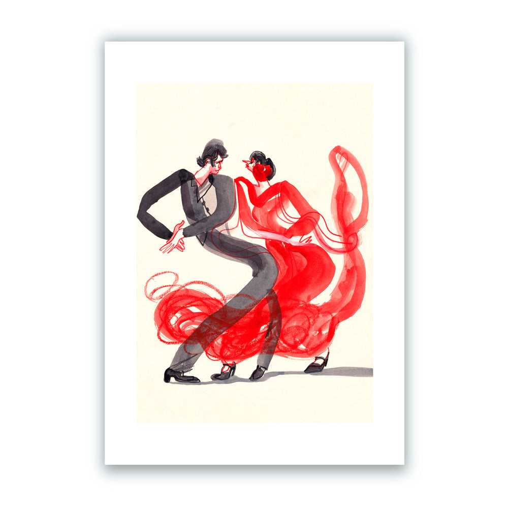 Spanish Flamenco - Red Couple Giclée Print A5