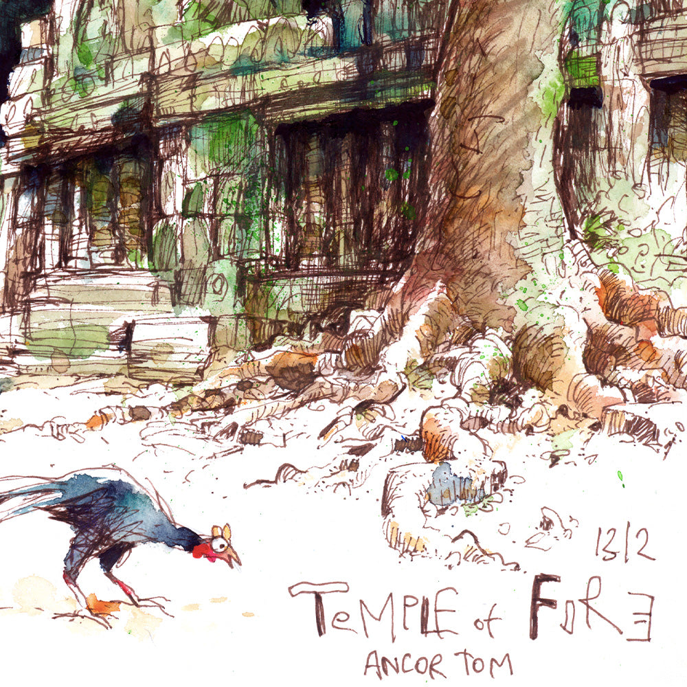 Chicken Temple of fire Angkor Camboya Impression Giclée A4
