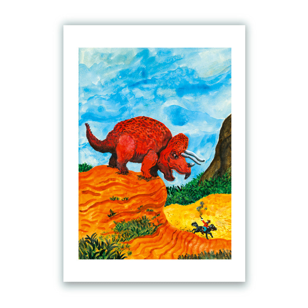 DinoWestern - Triceratops Giclée Print A4