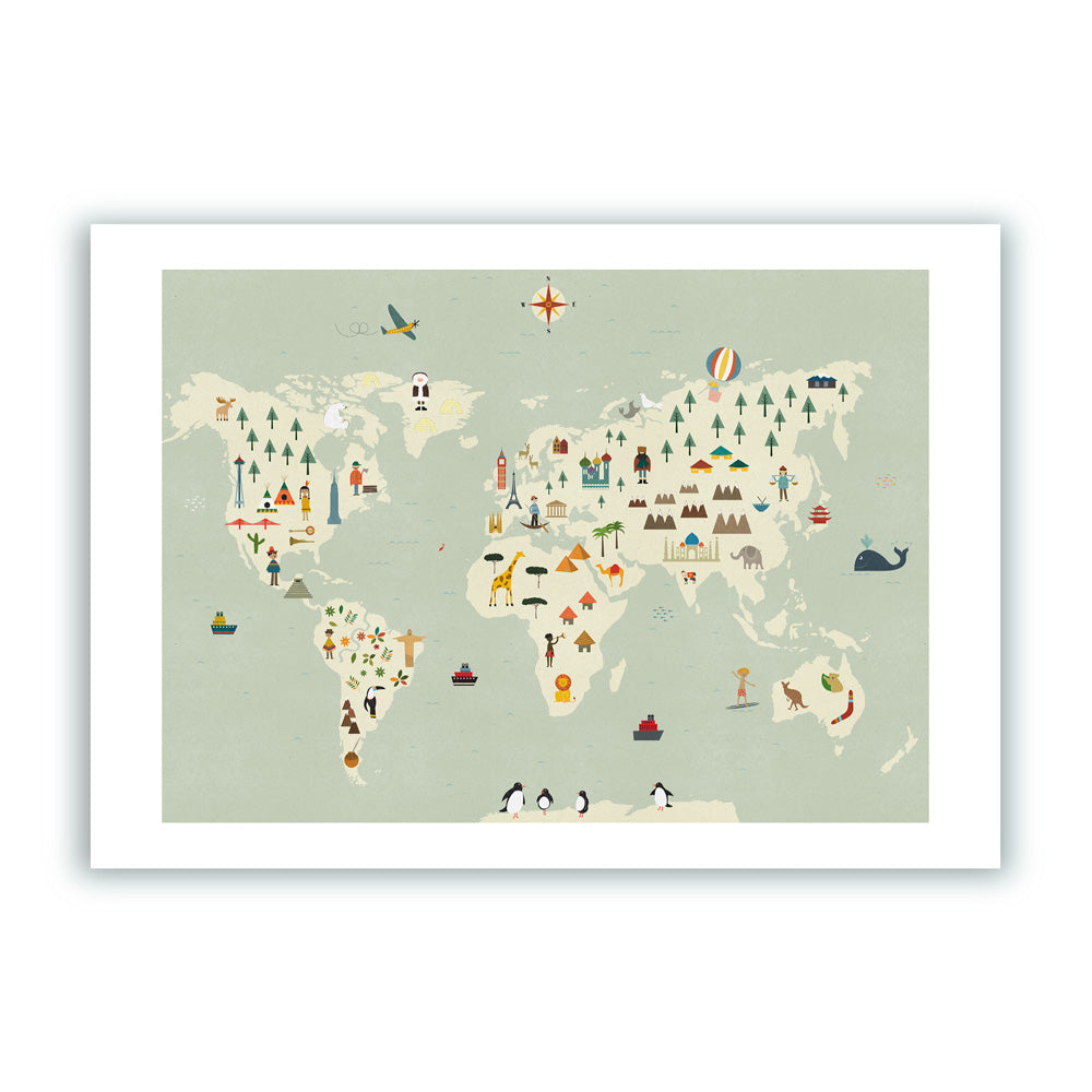World Map Impression Giclée A3 