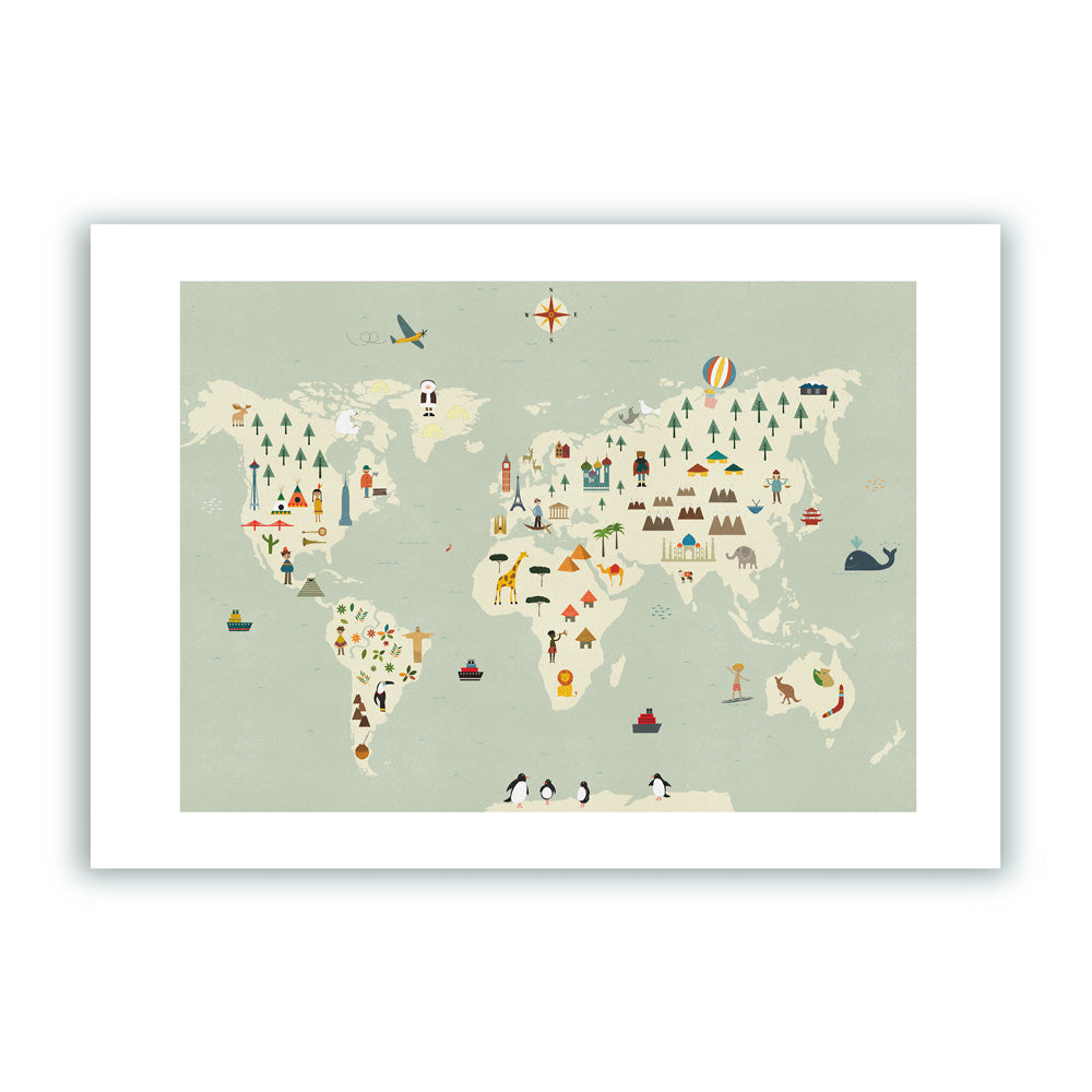 World Map Impression Giclée A4 